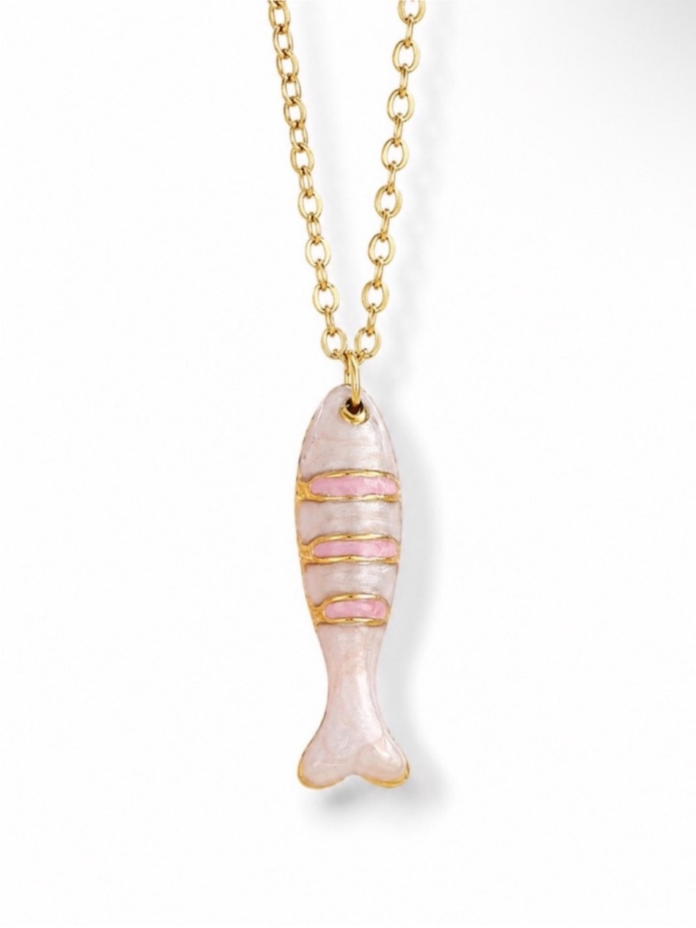 New! Coastal Pink Hand Painted Gold Fish Charm Necklace (4018) NWOT